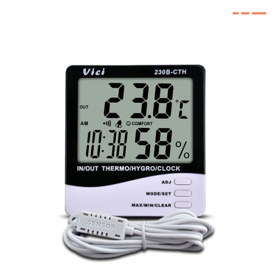 230B-CTH Room/Outer Digital Thermo Hygro Meter, Long Distance testing out room temperature tests, Clock/Date, Max/Min memory functions.