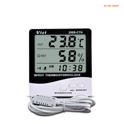 288B-CTH 室内外数字温湿度表，远距离测量室外的温度，时钟、日期功能，最大值、最小值温湿度储存功能。